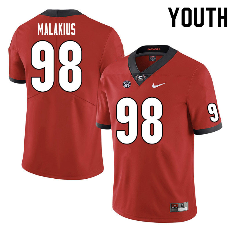 Youth #98 Tyler Malakius Georgia Bulldogs College Football Jerseys Sale-Red
